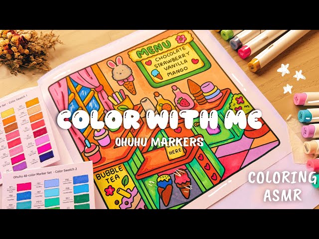 Color with me ASMR 🍓🧋 Little Corner | Coco Wyo Coloring Book | Ohuhu Markers (no music, no talking)