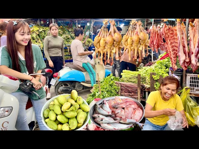 Food Market in Cambodia - Market Vegetables, Fish, Fresh Meat, No Chemicals & more @Cambodain