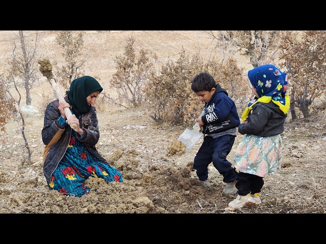 The construction of an underground house started by Hakimeh, a nomadic woman