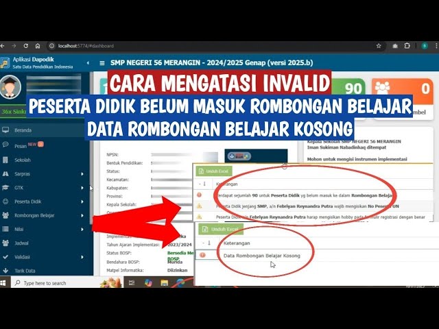 CARA MENGATASI INVALID PESERTA DIDIK BELUM MASUK ROMBONGAN BELAJAR & DATA ROMBONGAN BELAJAR KOSONG