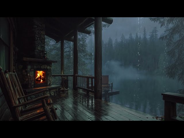 [No Music] Cozy Balcony with Fireplace And Rain Ambience in 3 Hours - Rain Sound On Window