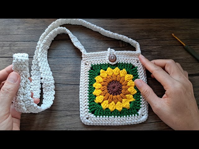 DIY Crochet Mini Bag | Easy Crochet Sunflower Granny Square Bag Tutorial Step by Step