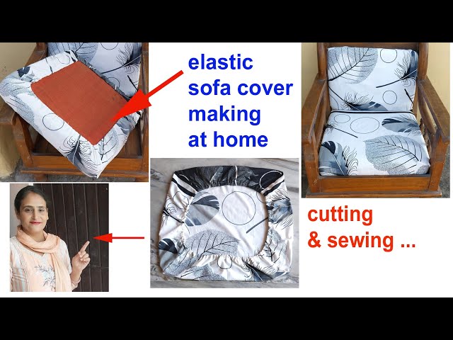 fitted elastic sofa cover cutting & sewing at home / old bedsheet reuse idea / no cost diy for home