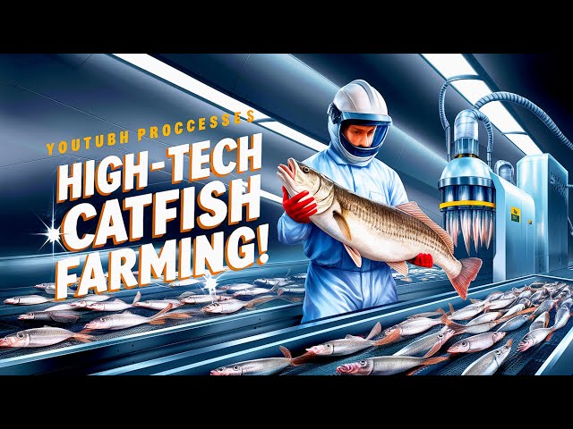 Modern catfish farming and harvesting - Catfish Processing in factory - Catfish aquaculture