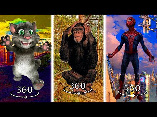 360 VR video ⚡ Talking Tom VS Monkey VS Spider Man