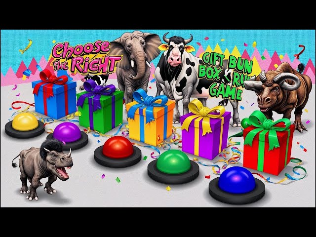 Choose The Right Gift Box Run Game With Elephant Cow Gorilla Buffalo Pig Trex Wild Animals Games