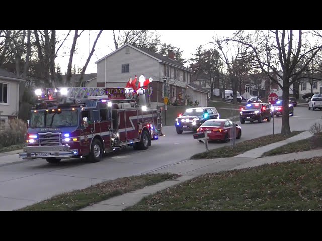 impressive West County EMS and FPD Santa Claus fire truck parade in St. Louis, Co., MO 12/7/24