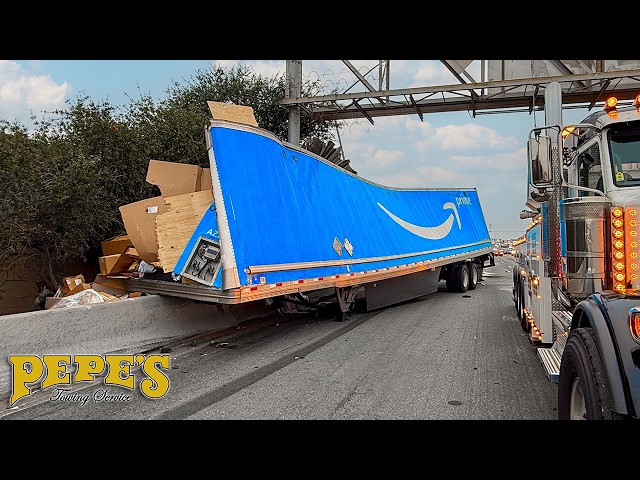 Amazon Trailer Split in Half After Hitting Light Pole