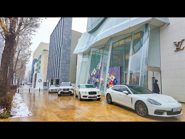 Cheongdam Luxury Street & Apgujeong Rodeo | Seoul Walk, Snowy Day | 4K HDR | 청담 명품거리 압구정 로데오 거리 서울산책