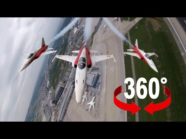 Zurich Airport Patrouille Suisse whole Display - 360video