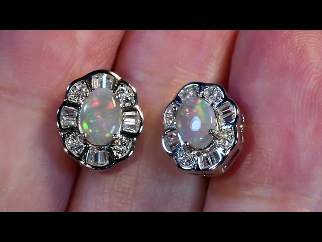 m17321 Solid Australia Coober Pedy opals Sterling Silver cz stud earrings