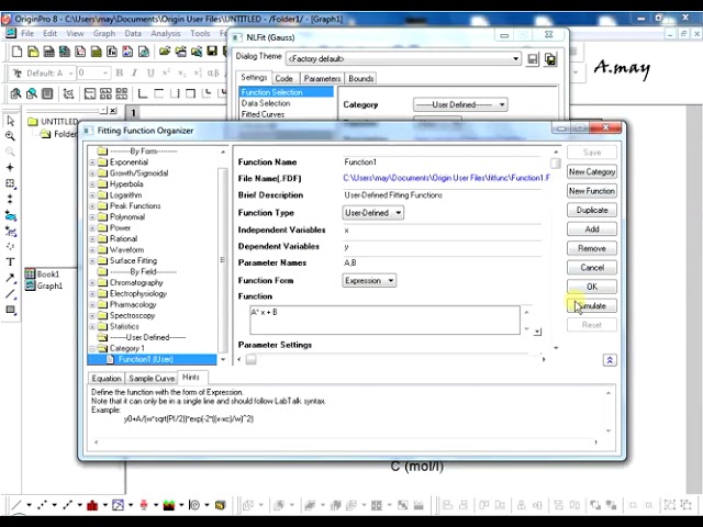 User Defined Fitting Functions in OriginLab