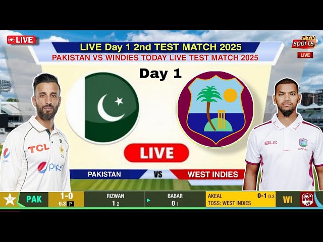 🔴 Live : Pakistan vs West Indies 2nd Test Day 1 Watch 2025 | Pak vs Wi Day 1 Today Score Commentary