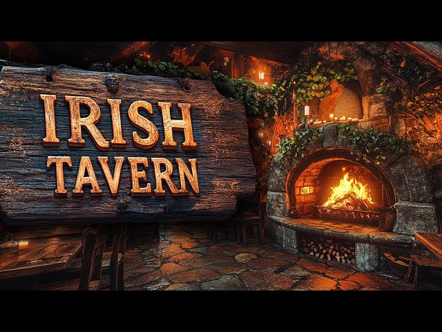 Celtic tavern.  Cozy Gaelic melodies by the fireplace. Fire cracking sound.