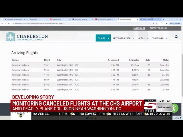 VIDEO: Charleston Intl. Airport sees canceled flights following D.C. plane crash