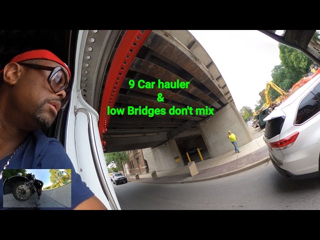 This Is What Happens When You Try To Drive A 9-car Hauler Under A Low Bridge