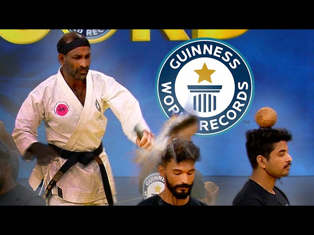 Cracking Coconuts On Heads With Nunchucks - Guinness World Records