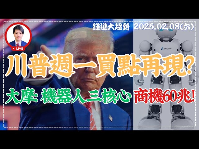 20250208【週五川普放炮 週一台股又買點? 大摩: 機器人拆解三核心 商機60兆】| 錢進大趨勢 | 陳智霖分析師(超直白會長) #非農就業 #上銀 #輝達