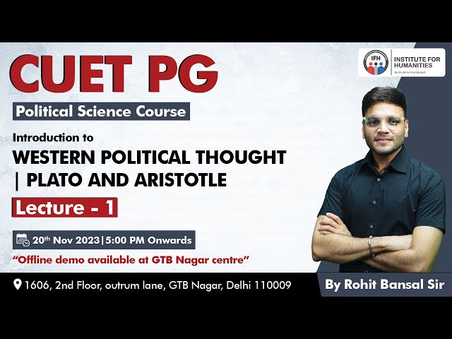 L-1 Introduction to Western Political Thought | Aristotle & Plato | CUET PG Political Science Course