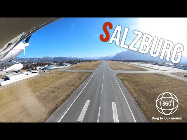 Salzburg airport departure in light sport airplane | 360 video