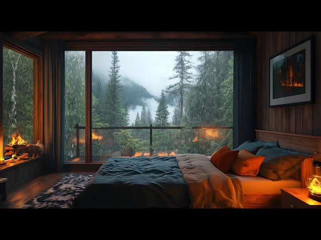 Relaxing Soothing Rain and Fireplace Bedroom Ambience for Stress Relief, Focus, and Peaceful Sleep