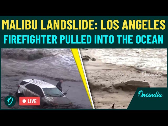 California Landslide LIVE | Los Angeles Firefighter Swept Away in Ocean| Heart-Stopping Video