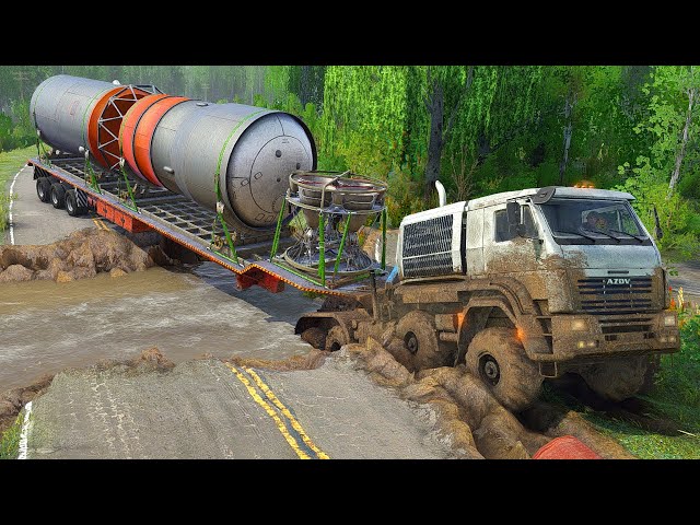 Amazing MASSIVE Oversized Loads Cross the Most Dangerous Road! - Spintires Mudrunner 2018