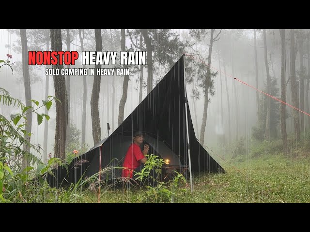 SOLO CAMPING HEAVY RAIN - RELAXING RAIN SOUNDS ASMR - NONSTOP HEAVY RAIN