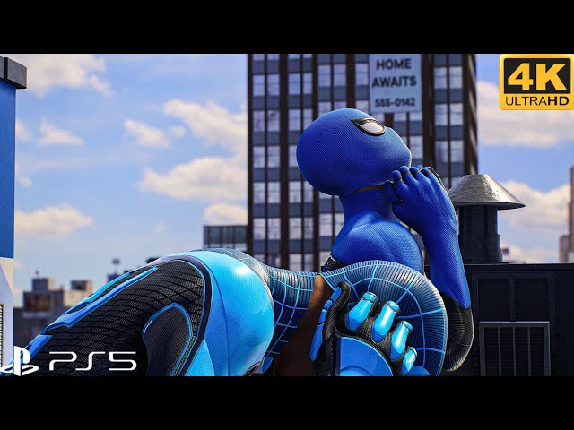 Blue Spidermen fight Sandman Spiderman 2 Ps5 Slim 4K HDR