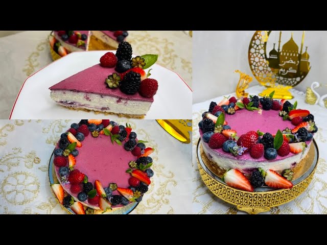 Blueberry cheesecake تشيز كيك بالتوت الأزرق بجبن اقتصادي  سهل وسريع  التحضير فأقل من ساعتين