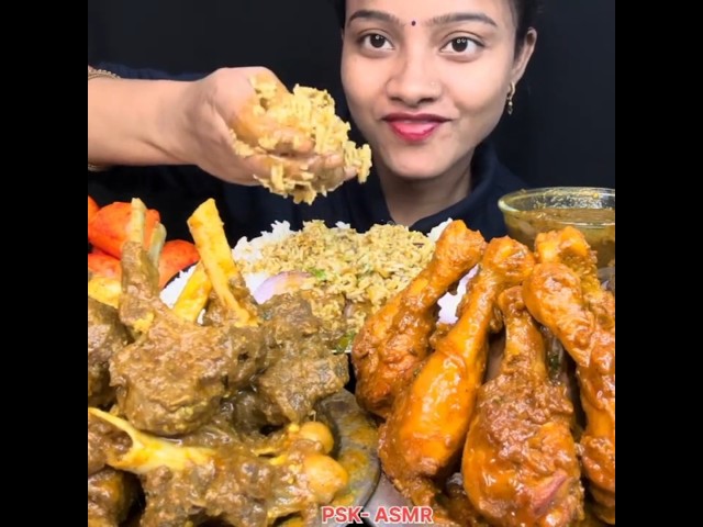 ASMR: EATING SPICY MOTTON CURRY🔥 BASMATI RICE || #shorts #mukbangn#asmreating #mukbangasmr #asmr