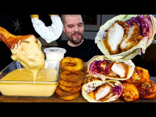 Crispy Chicken Wraps, Chicken Leg Piece, Cheese Sauce, Onion Rings  ASMR MUKBANG | Dave Kay ASMR