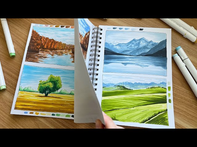 'painting' landscapes with alcohol markers 🌳 testing out new Ohuhu marker pads