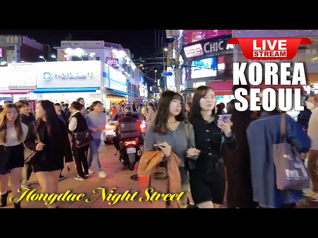 Live Korea Seoul 🇰🇷 Walk Tour Korea 🤩 Seoul Hongdae Night Street Walking Tour | Korean Food Street