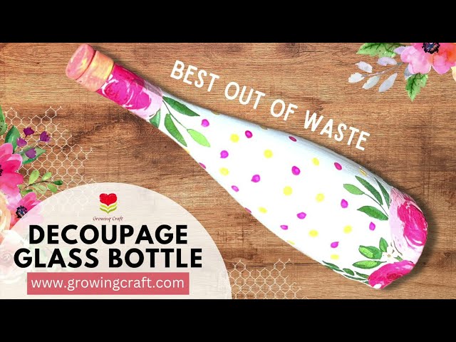 Glass bottle Decoupage art with Napkin I 1 Easy Decoupage tutorial ideas I DIY ideas