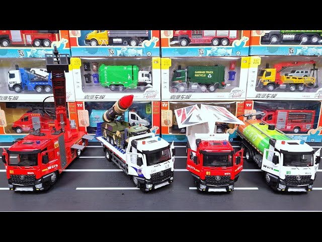 Review Of Diecast Trucks : Fire Truck, Flatbed Truck, Wing Box Truck, Sprinkler Tank Truck