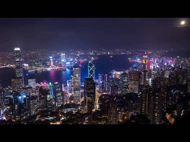 Aerial footage of a city at night beautiful city lights