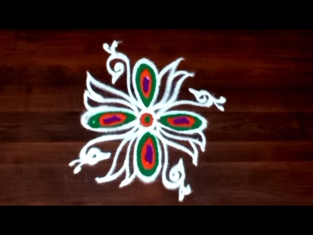 Easy simple beginner peacock rangoli 🦚 Aadi krithika special mayil kolam|nemali muggu|Flower Rangoli