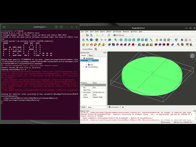 FreeCAD hangs if you try to take the centre of mass of a centre of mass.