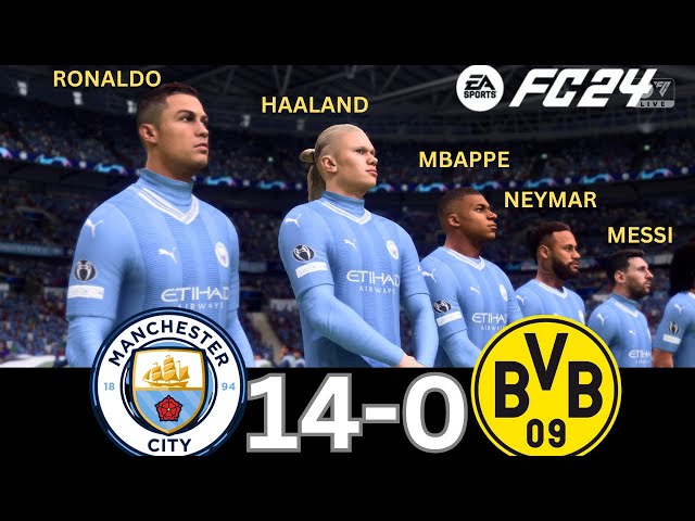 WHAT HAPPEN IF MESSI, RONALDO, MBAPPE, NEYMAR, PLAY TOGETHER ON MANCHESTER CITY VS DORTMUND