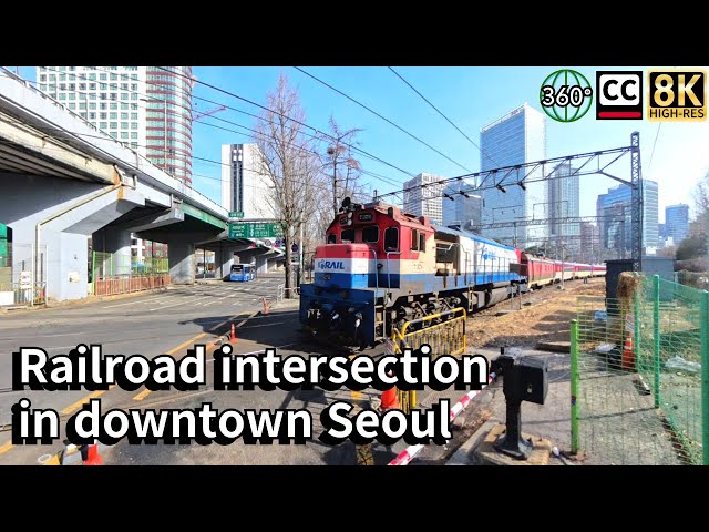 Seosomun, Railroad crossing in downtown Seoul. 8K 360 VR video.