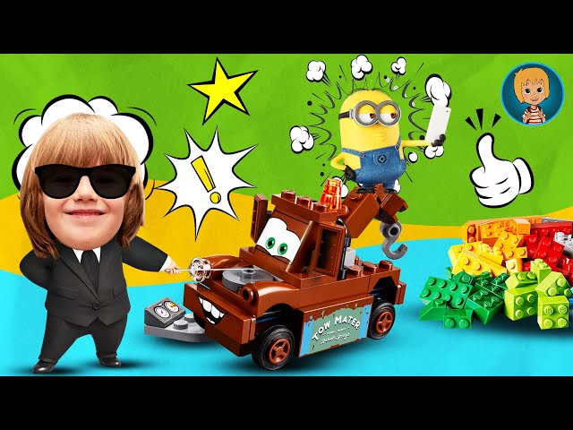 Mega Bloks Minions despicable playing with Lego Lightning McQueen Mater Truck (gertit ToysReview)