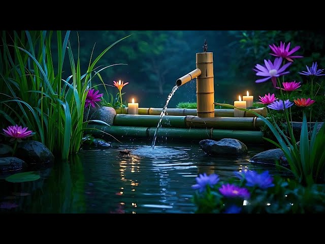 Soothing Piano Music makes you sleep faster | Bamboo Water Flow Sound & Cricket Sound