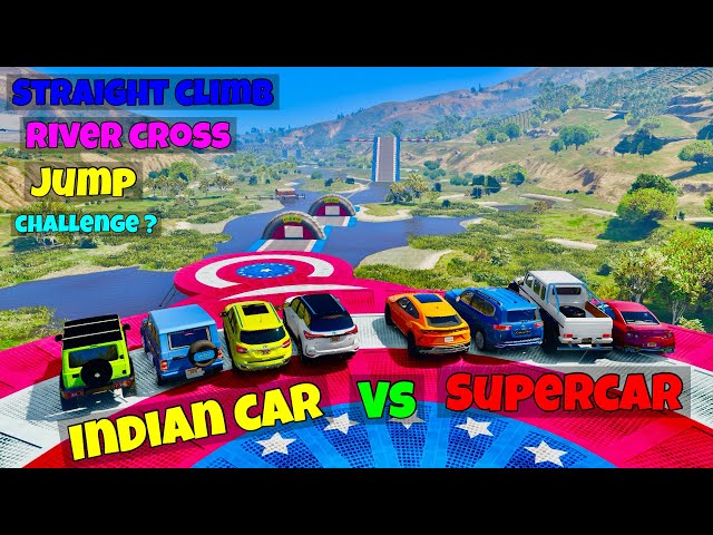 Gta 5 Indian cars vs supercar￼ long, jump, water, cross straight climb challenge￼￼