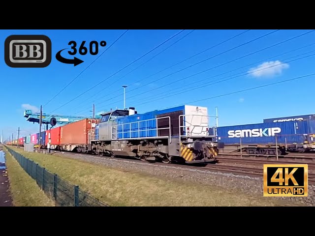 Various freight trains to / from the port of Rotterdam filmed up close (part2)(360°-video)