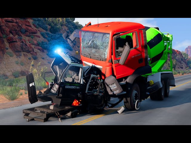 Truck VS Police Car Crash - BeamNG.Drive