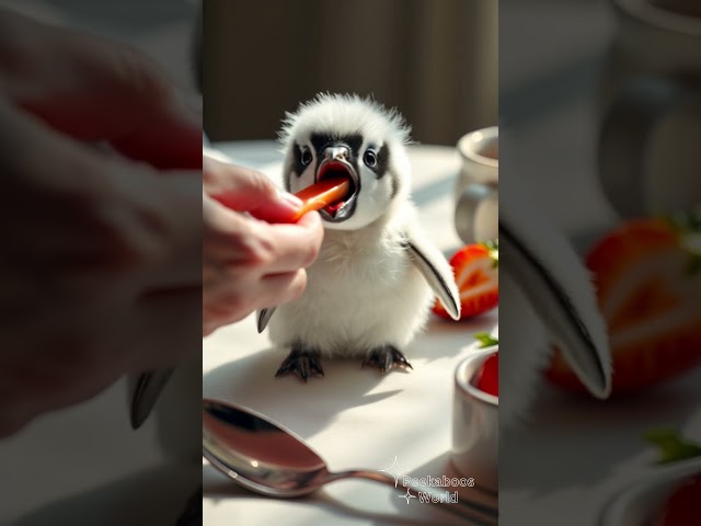 Tiny Penguin Gets Fed! 🐧🍓 Cutest Feeding Moment Ever! #shorts