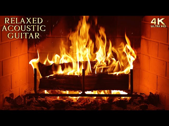 🔥 Relaxed Acoustic Guitar Music & Crackling Fireplace