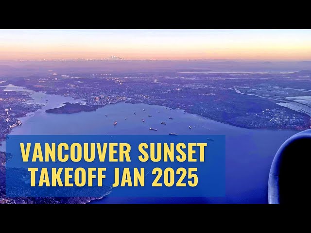 Witness the Beauty: Vancouver YVR Airport Sunset Takeoff with Mountain Views in 4K