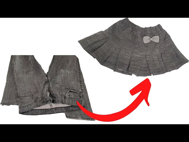 DIY I took my husband's jeans and made a skirt for my daughter! Reuse your old clothes